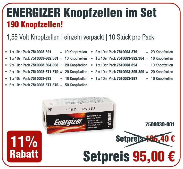 Energizer Aktionspaket mit Knopfzellen, 321er - 397er