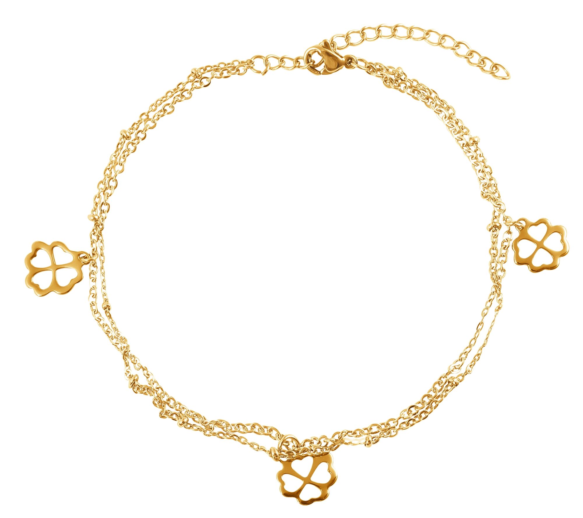 Akzent Edelstahl Fußkette, Kleeblatt, goldfarbig