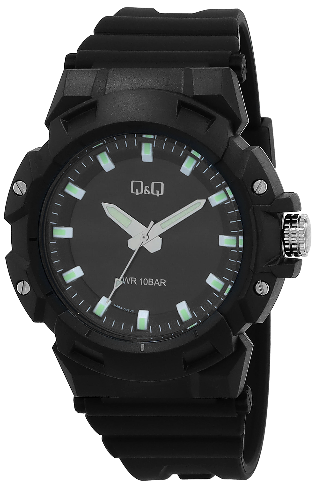 Q&Q Herrenuhr mit Kunststoffarmband, Ø 46mm, 10ATM, schwarz