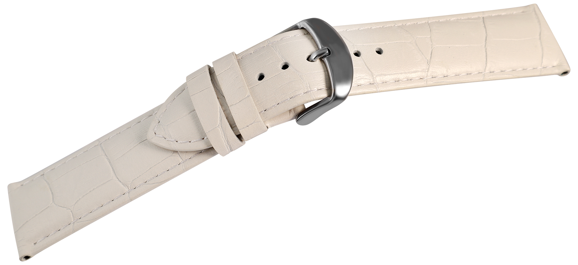 Uhrenarmband aus Echt Leder, Kroko-Optik, weiß, 20 mm