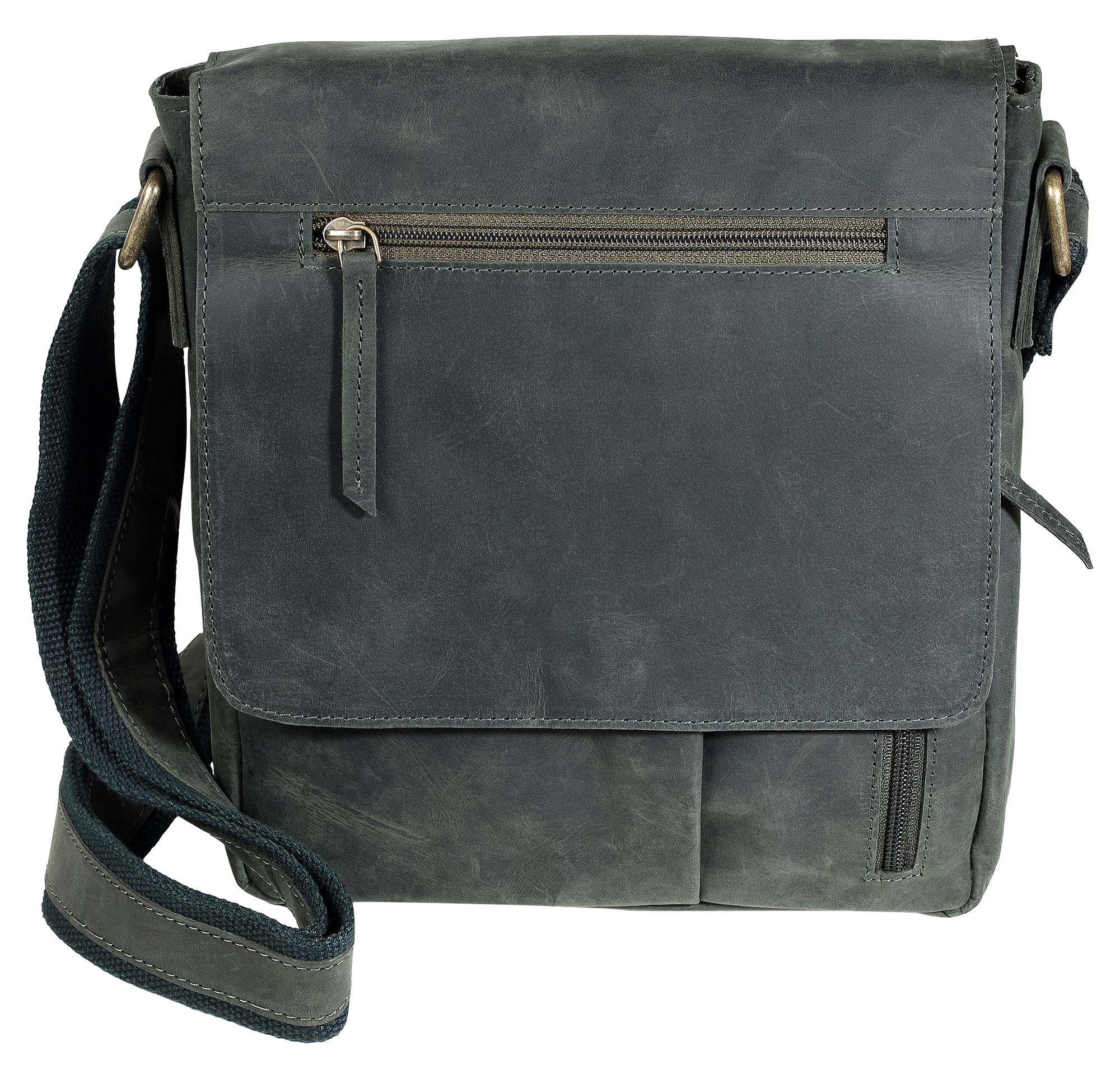 Leonardo Verrelli, Echtleder Umhängetasche, verstellbarer Riemen, Überschlag mit Magnetverschluss, waldgrün