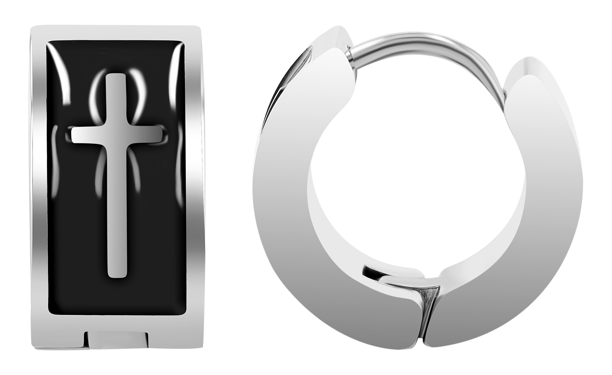 "Andre" Akzent Edelstahl Klapp-Creolen, Kreuz, bicolor