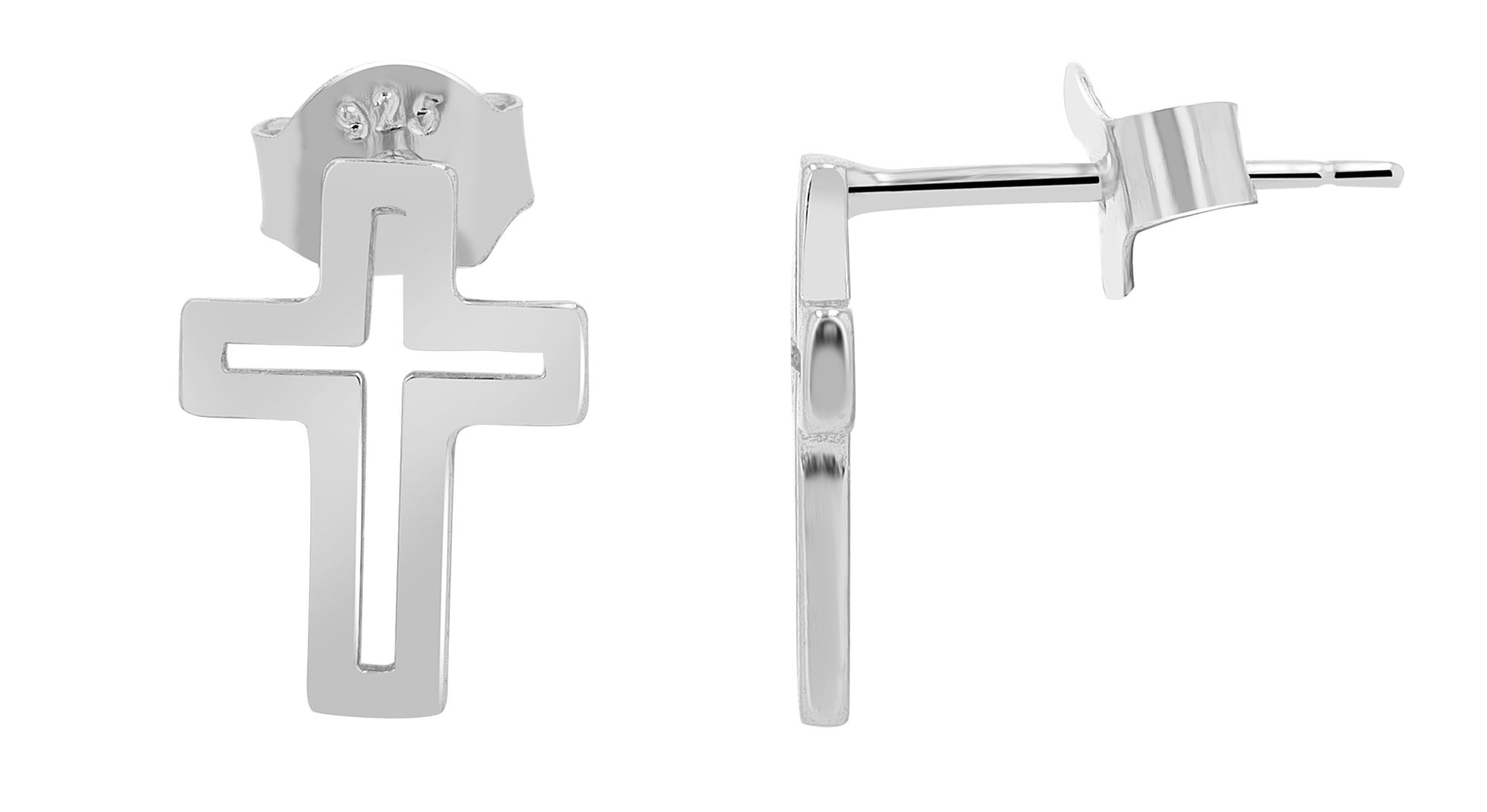 "Emely" 925/- Echt Silber Ohrstecker - Kreuz, silberfarben rhodiniert