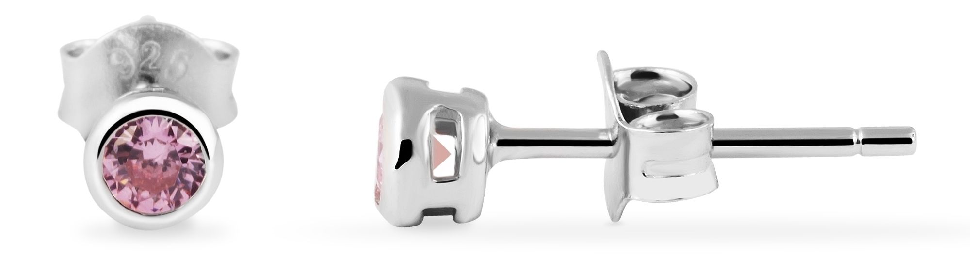 "Velia" 925/- Echt Silber Kinder-/ Ohrstecker, rosa Zirkoniastein, rhodiniert