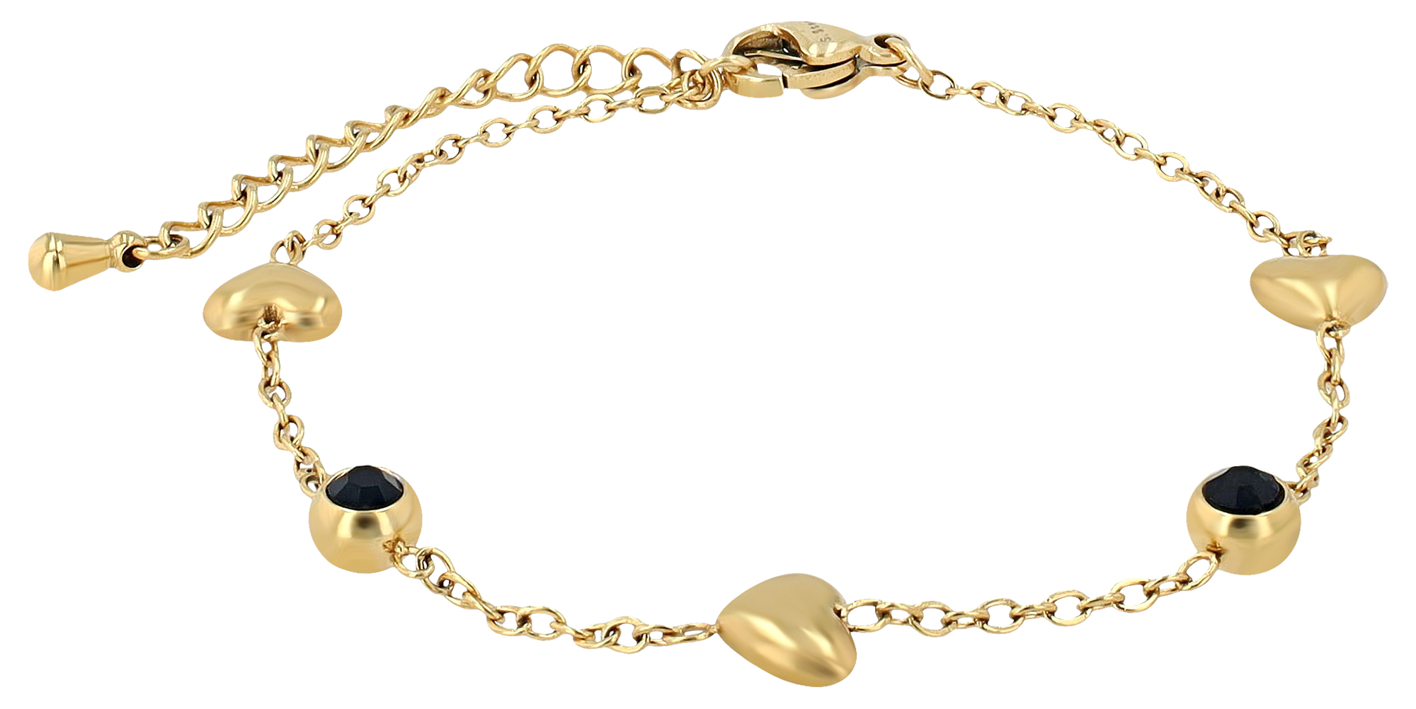 "Ontana" Edelstahlarmband mit Herzen, ionenplattiert, goldfarben, 16,5 + 3,5 cm