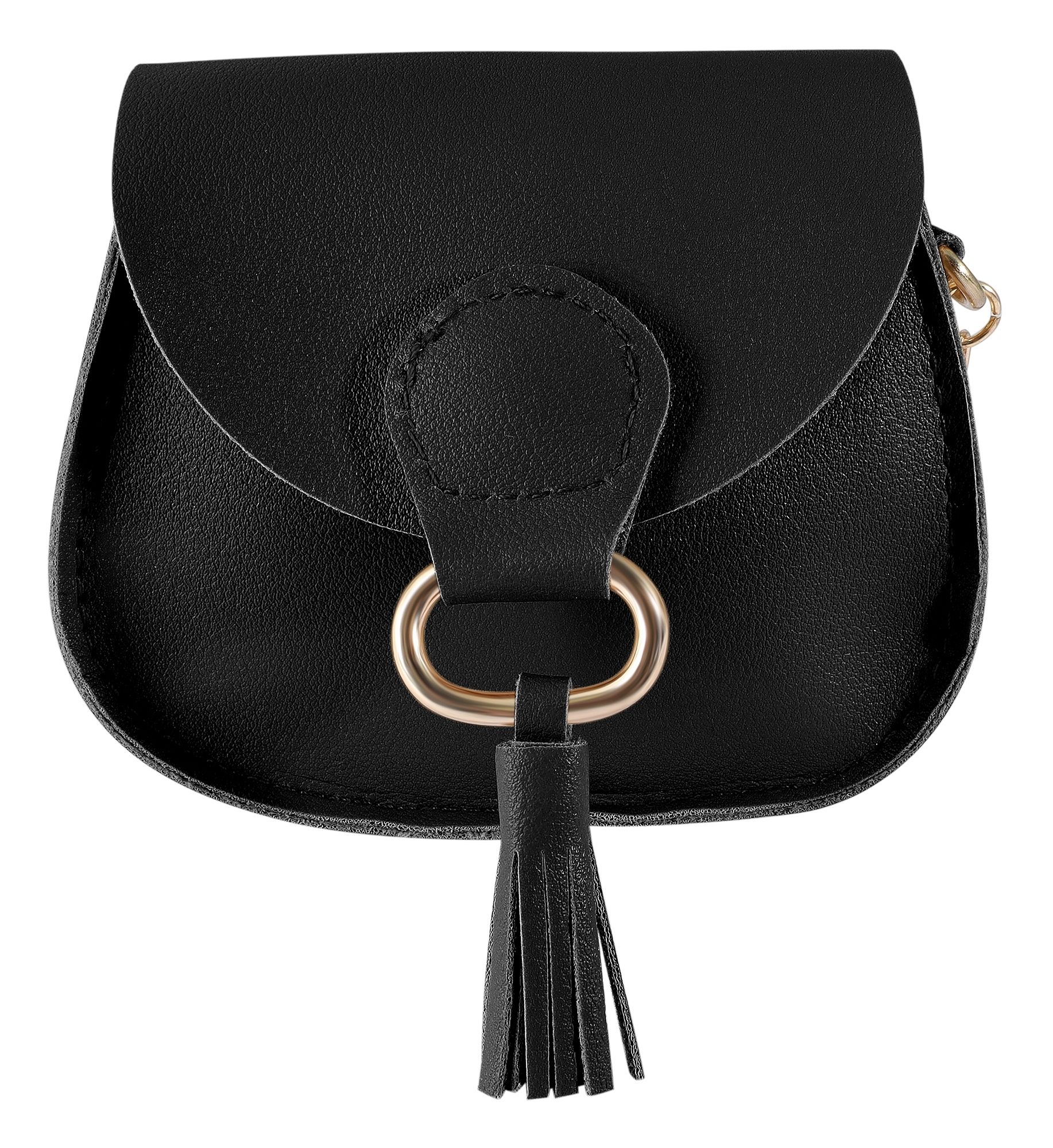 Mini-Tasche mit Karabinerhaken, Lederimitat, schwarz