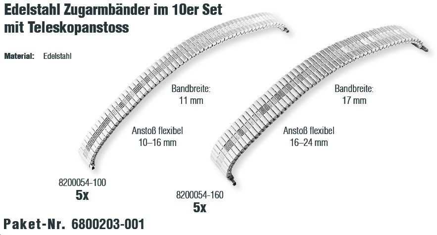 Edelstahl Zugarmbänder im 10er Set
