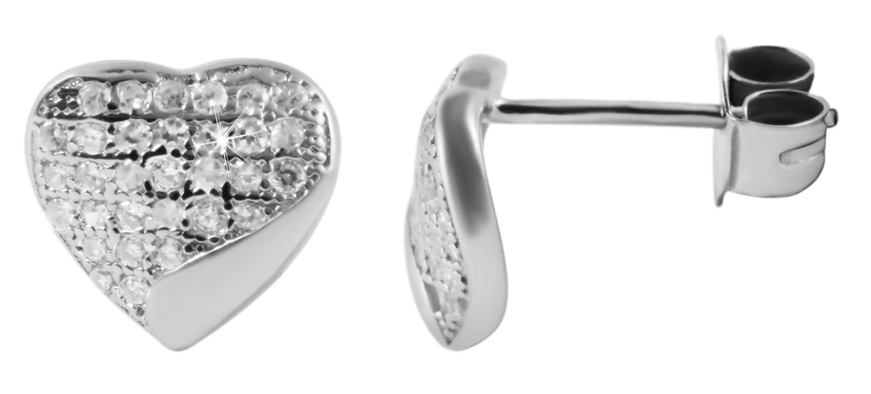 925/- Echt Silber Herz-Ohrstecker "Zoey" mit Zirkoniabesatz, 925/rhodiniert