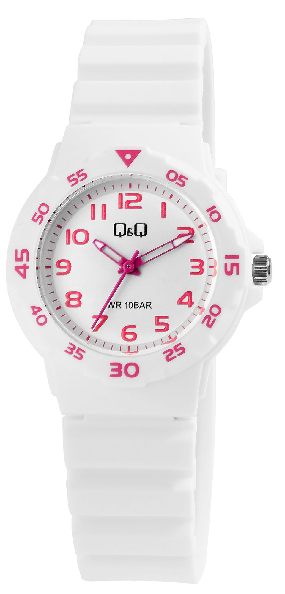 Q&Q Damen-/ Jugenduhr, Silikonarmband, 10 Bar, weiß/pink