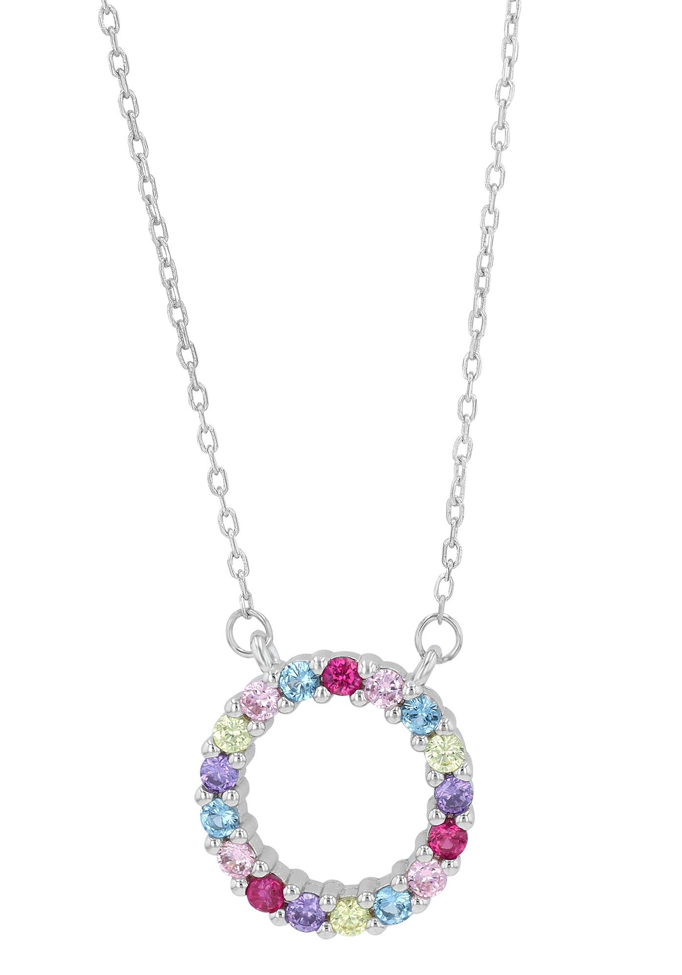 925/- Echt Silber Halskette "Melisa" mit rundem Anhänger, bunter Besatz, rhodiniert, 42+5 cm