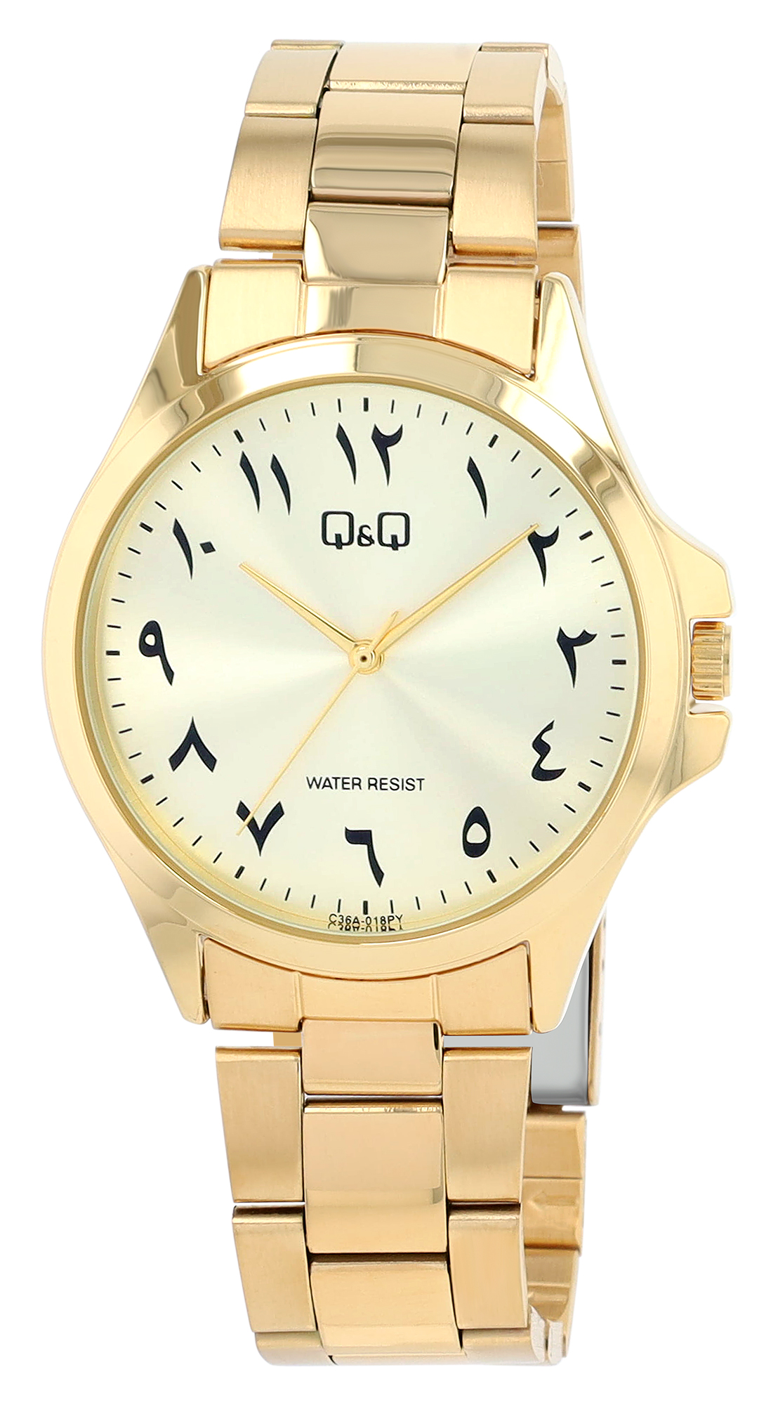 Q&Q Herrenuhr, Edelstahlband, original arabische Zahlen, Ø 40 mm, goldfarben