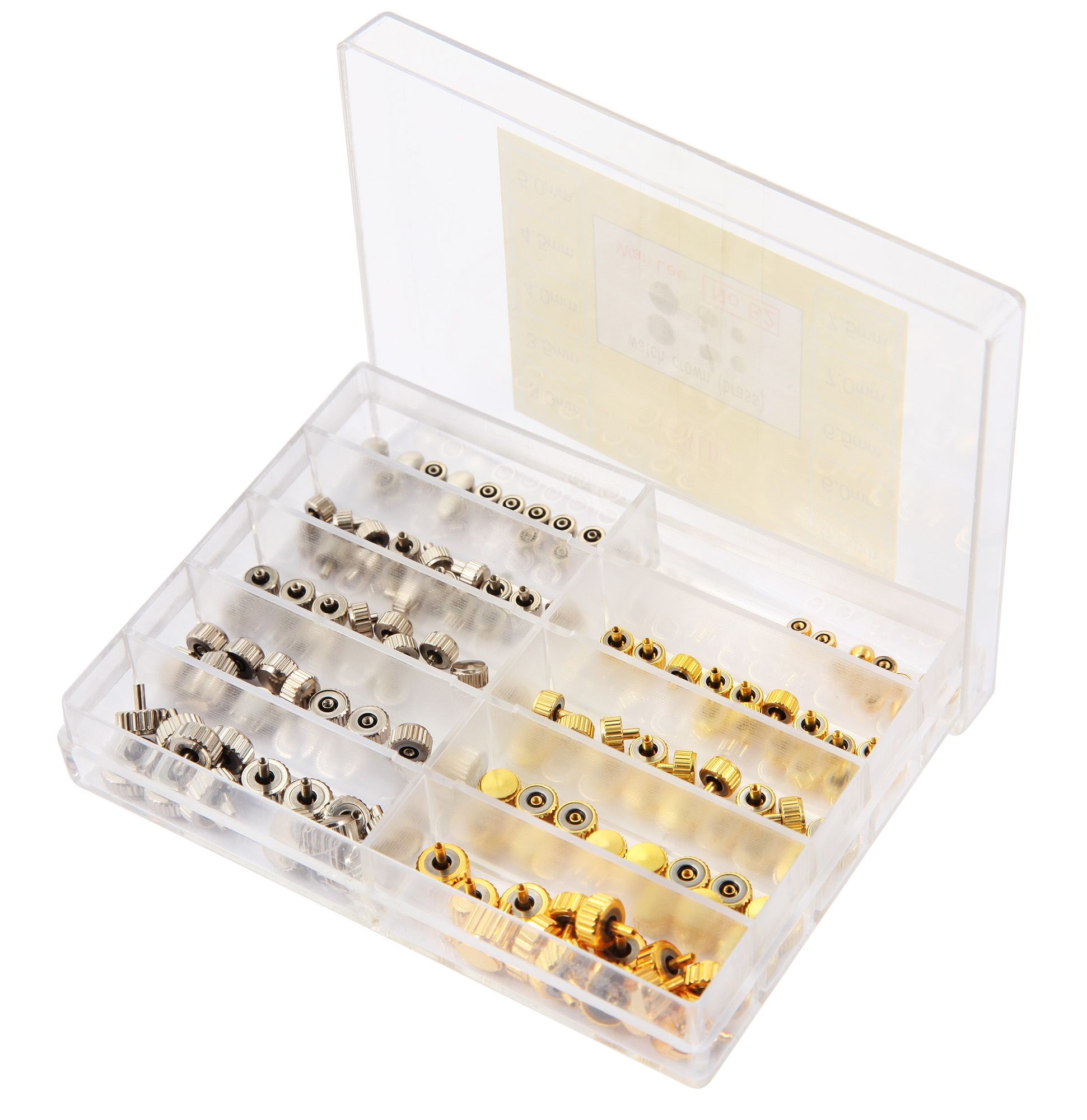 Uhrenkronensortiment Edelstahl, silber- und goldfarben