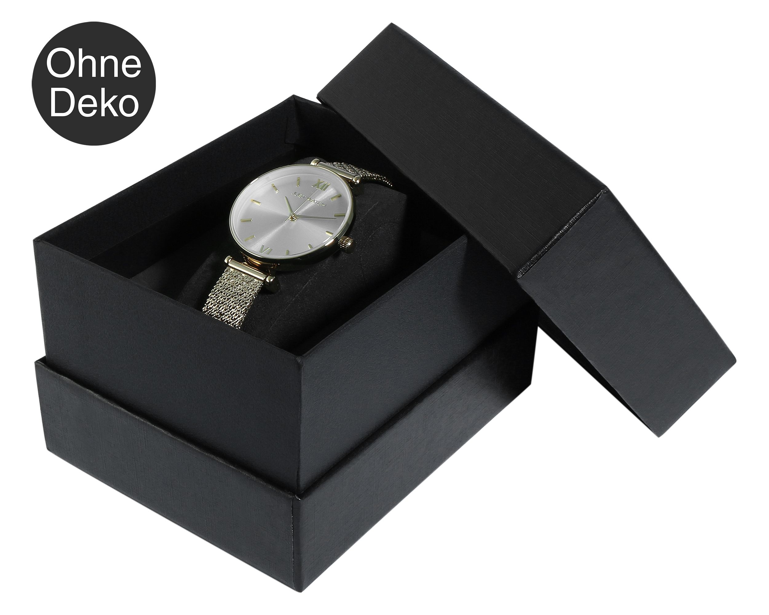 Uhrenbox mit abnehmbarem Deckel, Pappe, 11 x 9 x 7 cm, schwarz