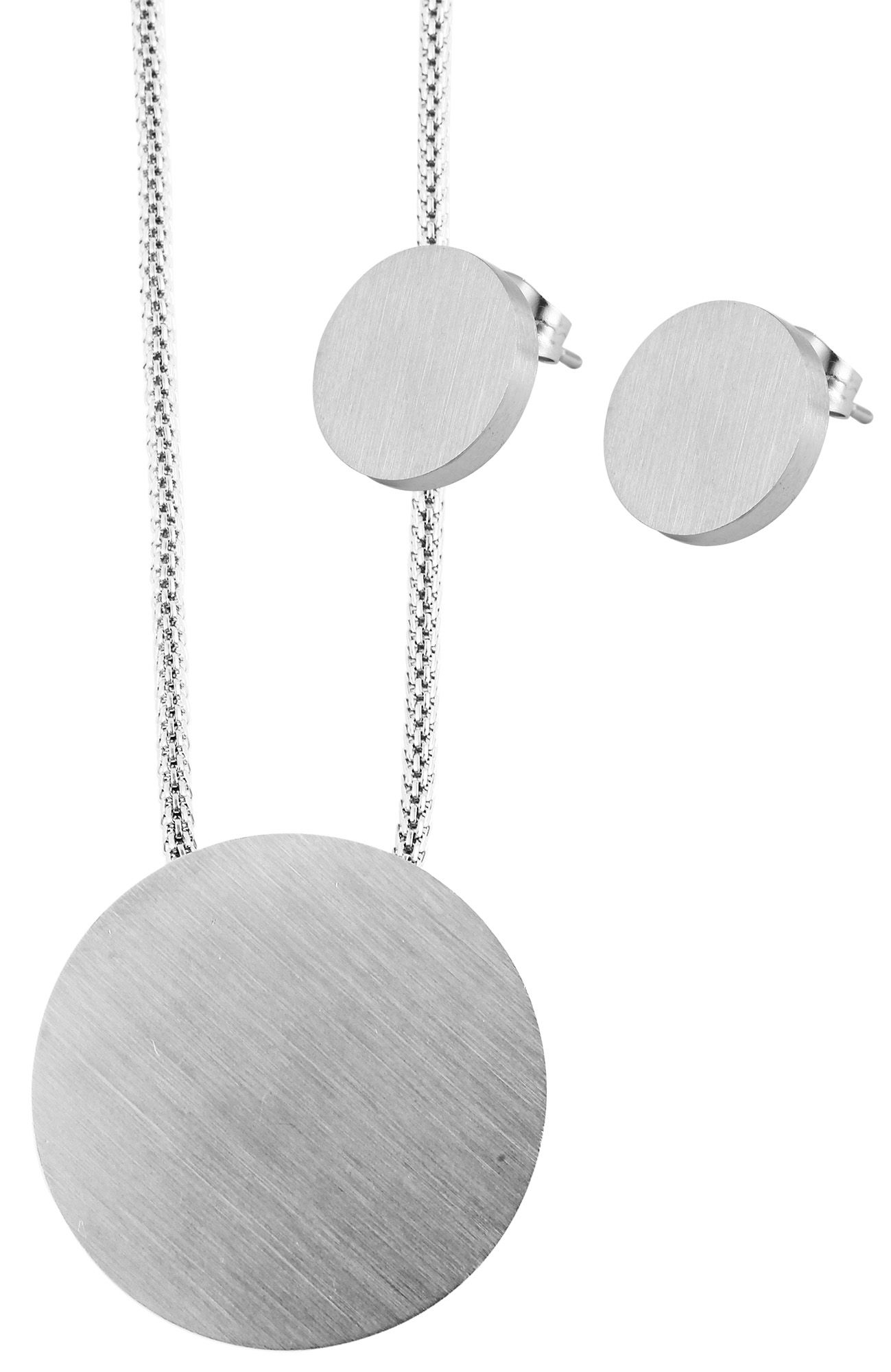 Akzent Schmuckset, gravurfähig, Kette mit Anhänger und Ohrringe, 50+3 cm, silberfarbig