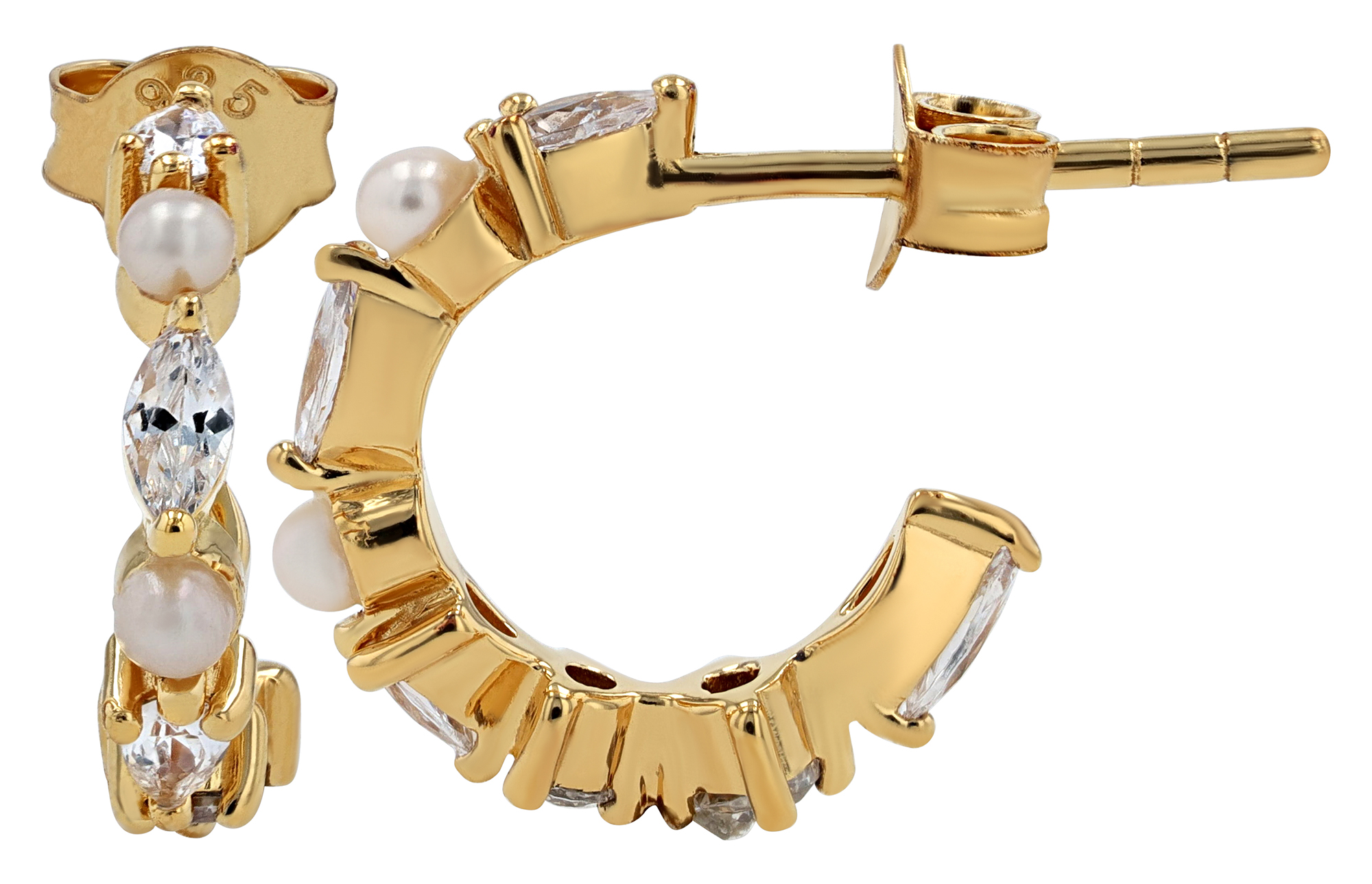Sif Jakobs Jewellery 925/- Echt Silber Halbcreole "Adria Creolo Piccolo" Zirkonia/ Perle, vergoldet
