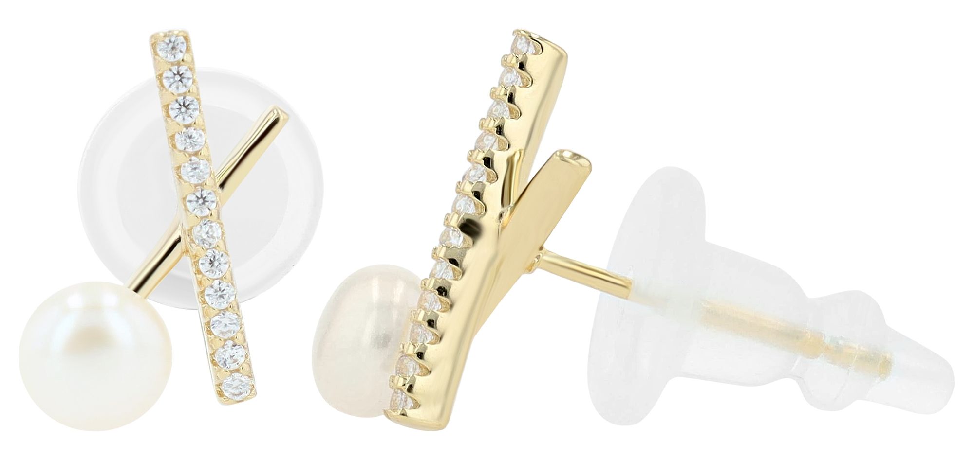 "Chaska" 925/- Echt Silber Ohrstecker mit Zirkoniabesatz und Süßwasserperle, silberfarben rhodiniert