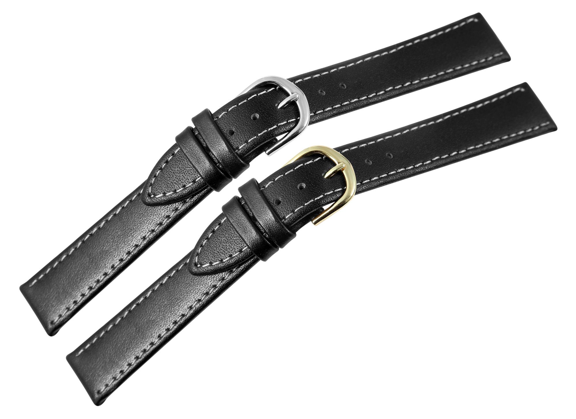 Basic Echtleder Ersatzarmband, schwarz, glatt, 16 mm Stegbreite, Dornschließe, VE12