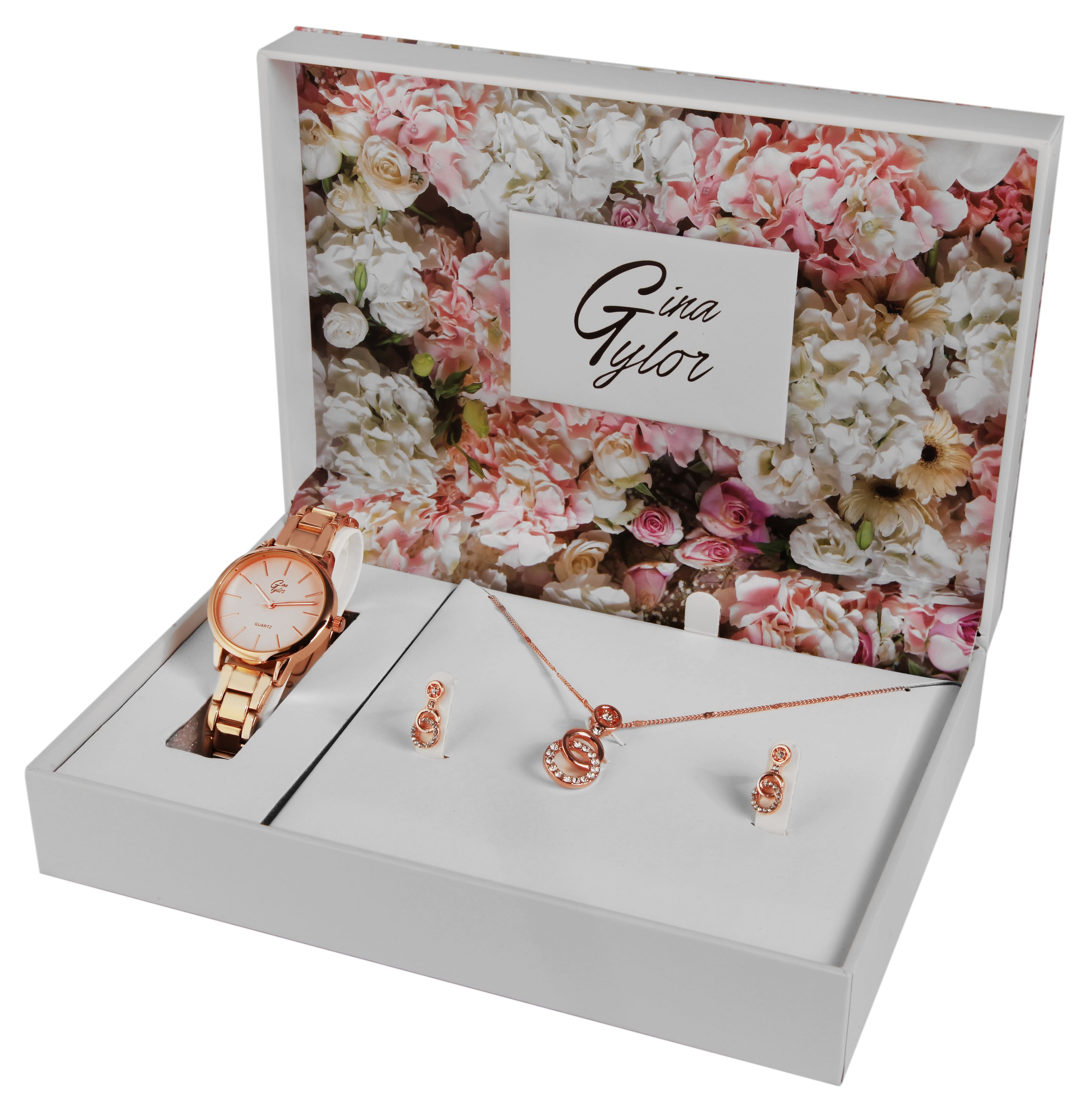 Gina Tylor Damengeschenkset mit Armbanduhr, Halskette und Ohrringen, roségoldfarbig