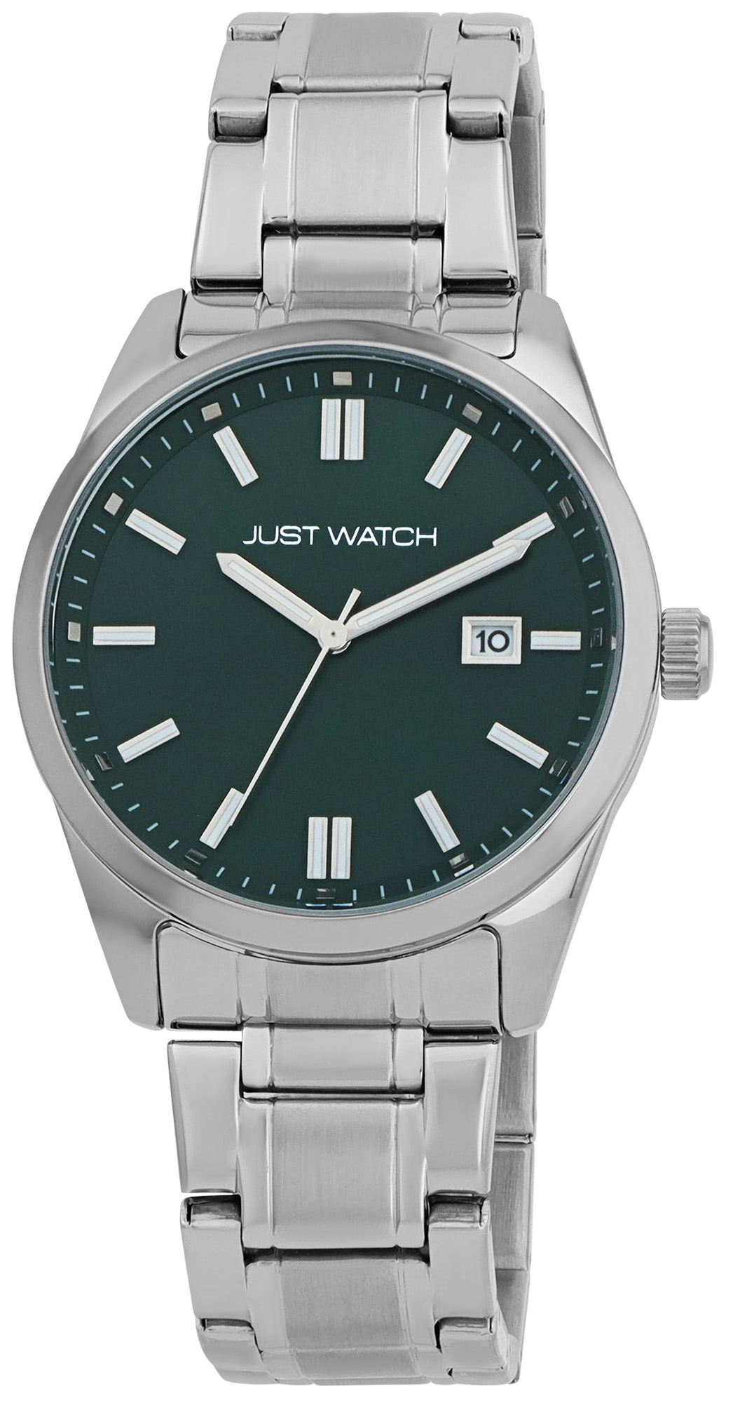 JUST WATCH Herrenuhr "Theo" mit Edelstahlband, Ø 42 mm, silberfarben/grün, 5ATM