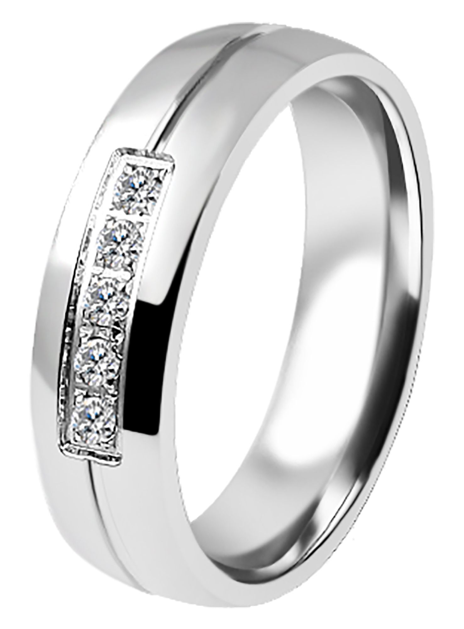 Akzent Damen-Partnerring, Edelstahl, Similibesatz, silberfarben, Gr. 50