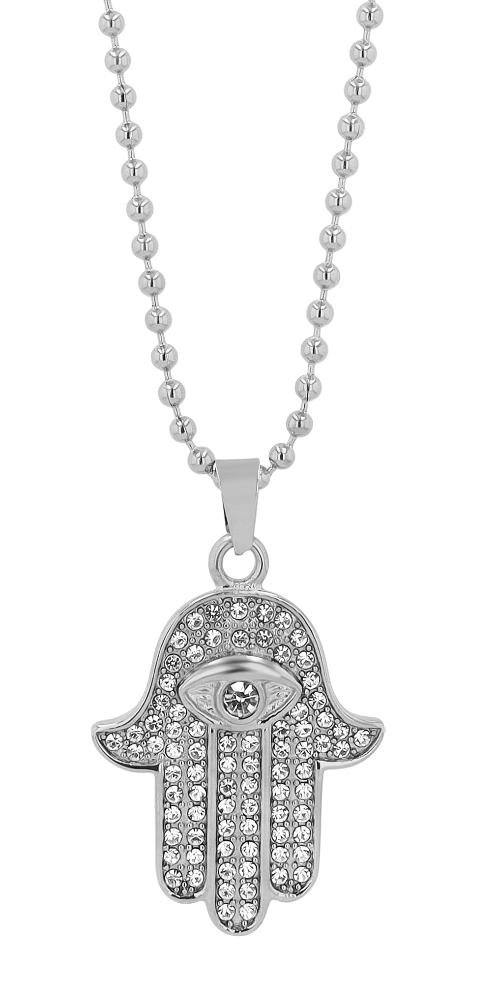 "Chamsa - Hand der Fatima" Edelstahl Kette mit Anhänger, 45 cm, silberfarben