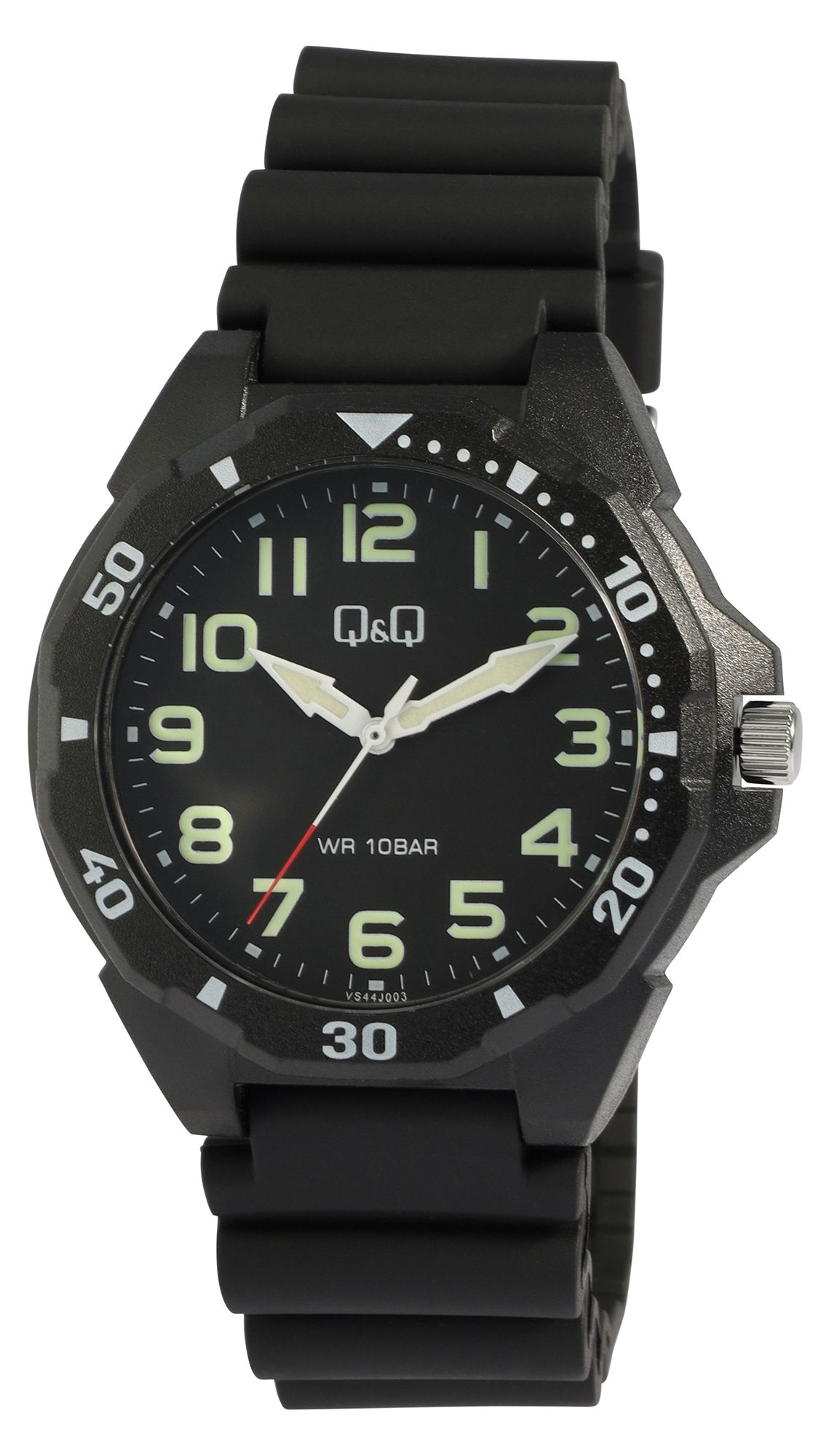 Q&Q Herrenuhr, Resinband, Ø 43 mm, schwarz