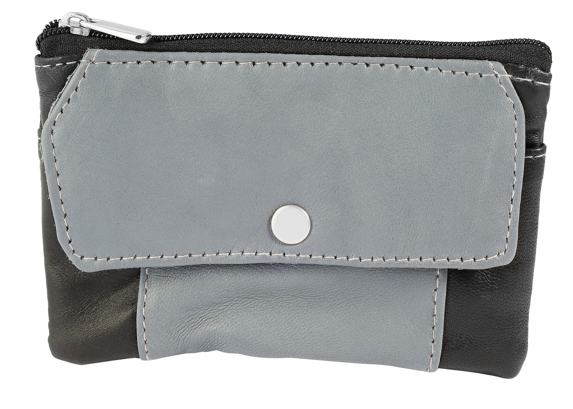 Schlüsselbeutel aus Echtleder von Excellanc, schwarz/ graublau