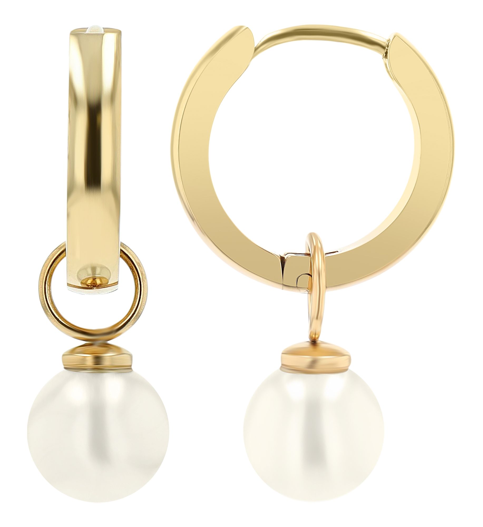 "Amapola" Akzent Creolen mit Ø 8 mm Perle, Edelstahl, goldfarben