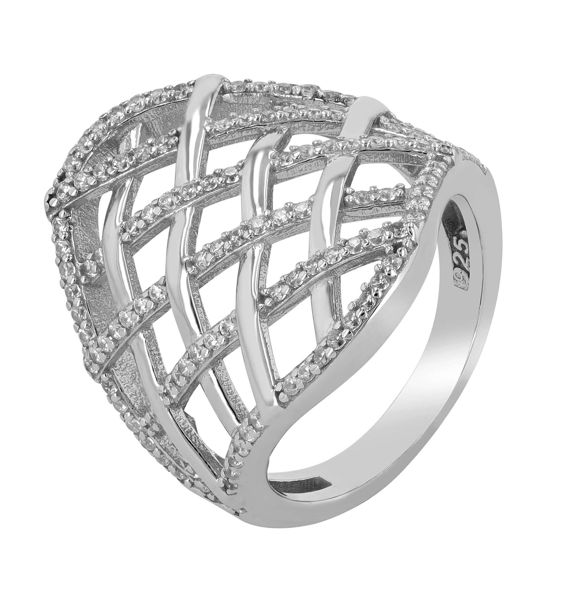 "Amrei" - Statementring aus 925/- Echt Silber Damenring, rhodiniert mit Zirkoniabesatz, Gr 60