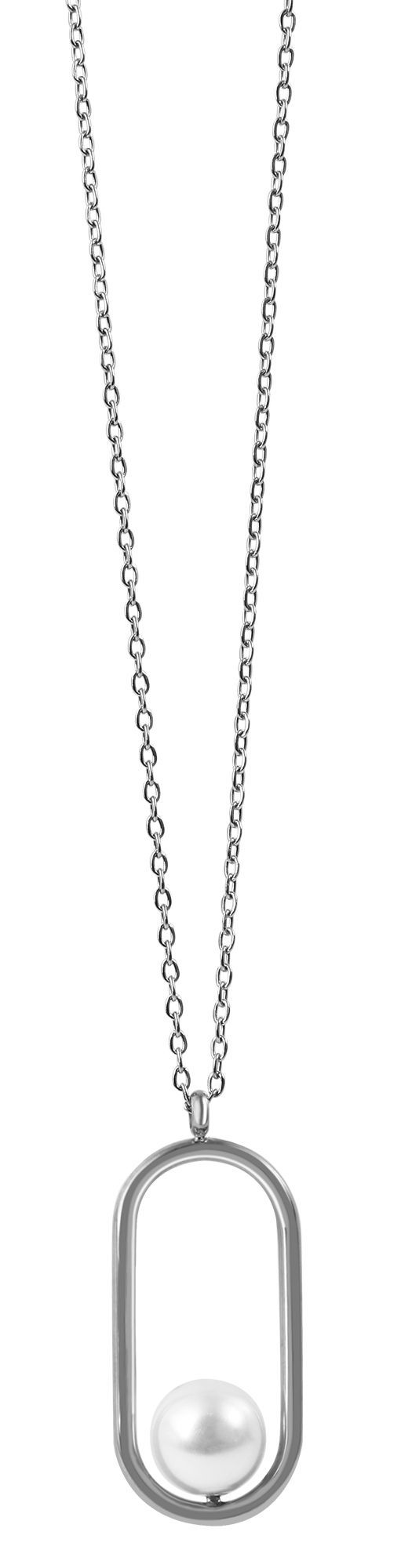 Akzent mit Kette,  Edelstahl, Kunstperle