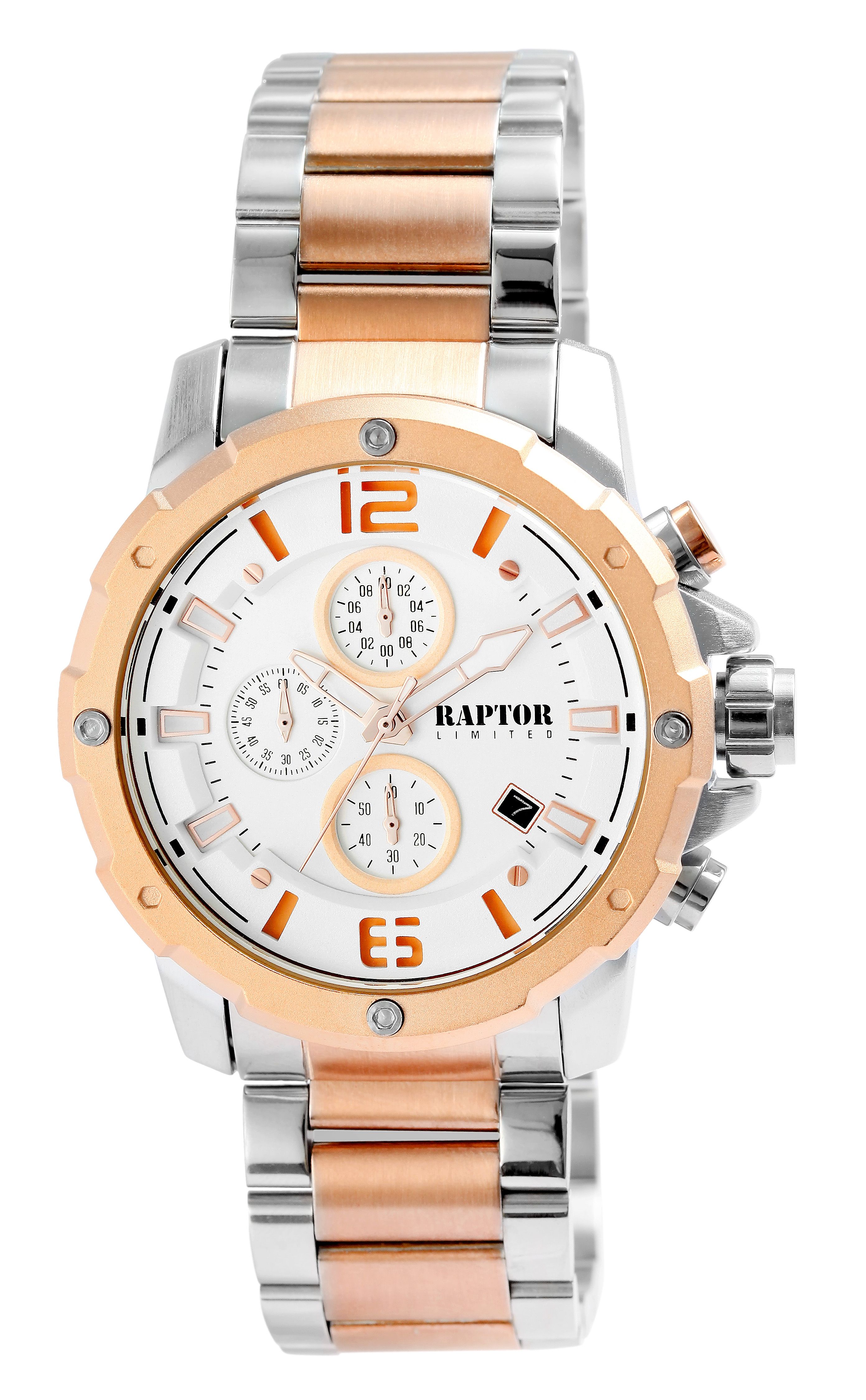 Raptor Limited Herrenchronograph "Soheil" mit Edelstahlarmband, silber- & roségoldfarben