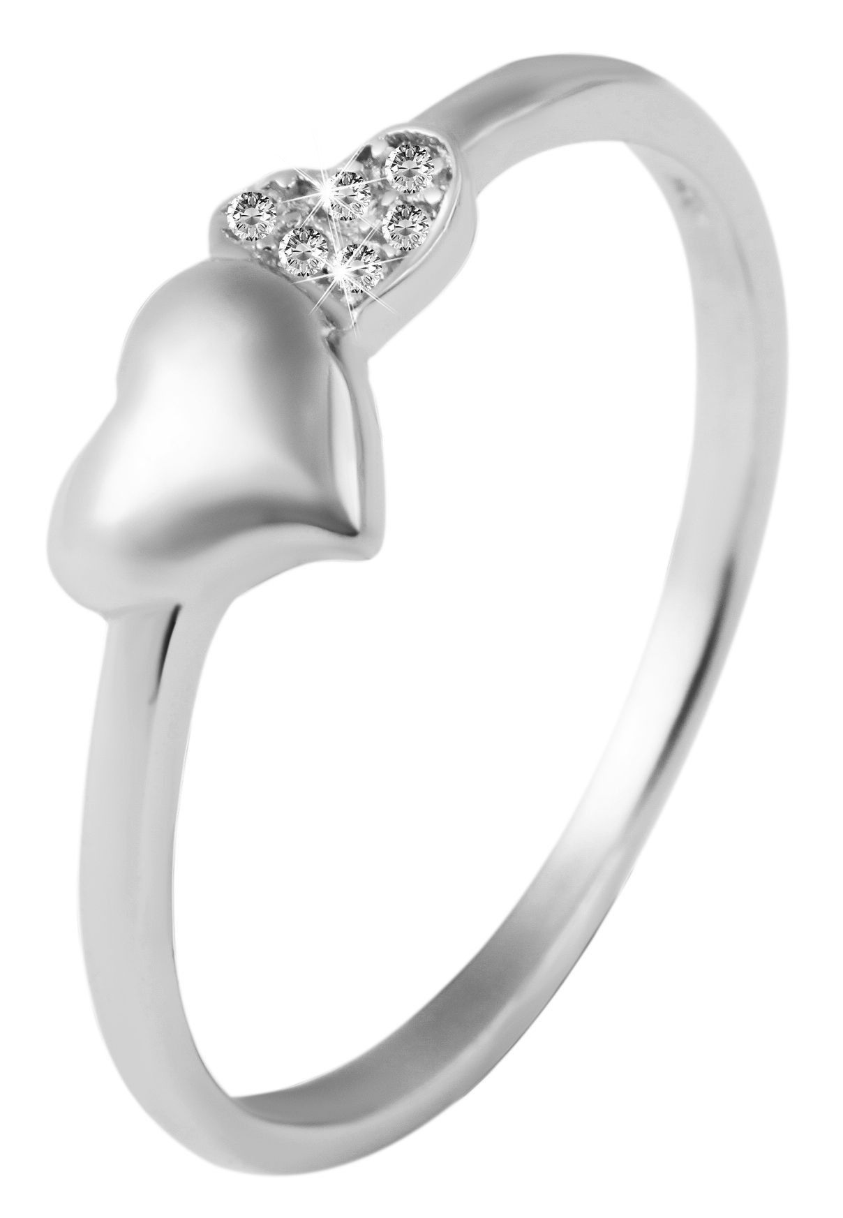 "Henny" 925/- Echt Silber Ring, Damen, Zirkoniabesatz, Herz, rhodiniert, Gr. 52