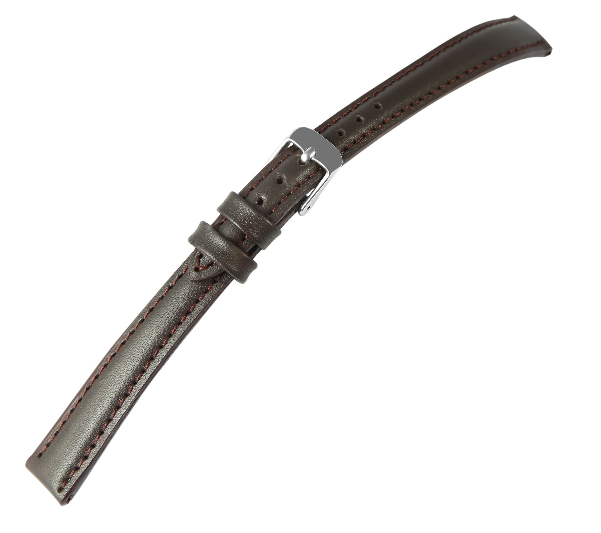 Echtleder-Uhrenarmband mit Naht, gepolstert, dunkelbraun, 14 mm