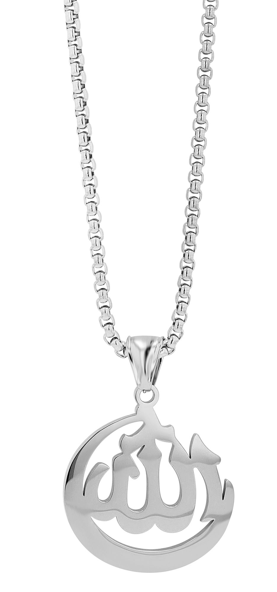 Akzent Edelstahlkette mit Anhänger in arabischer Schrift, silberfarbig