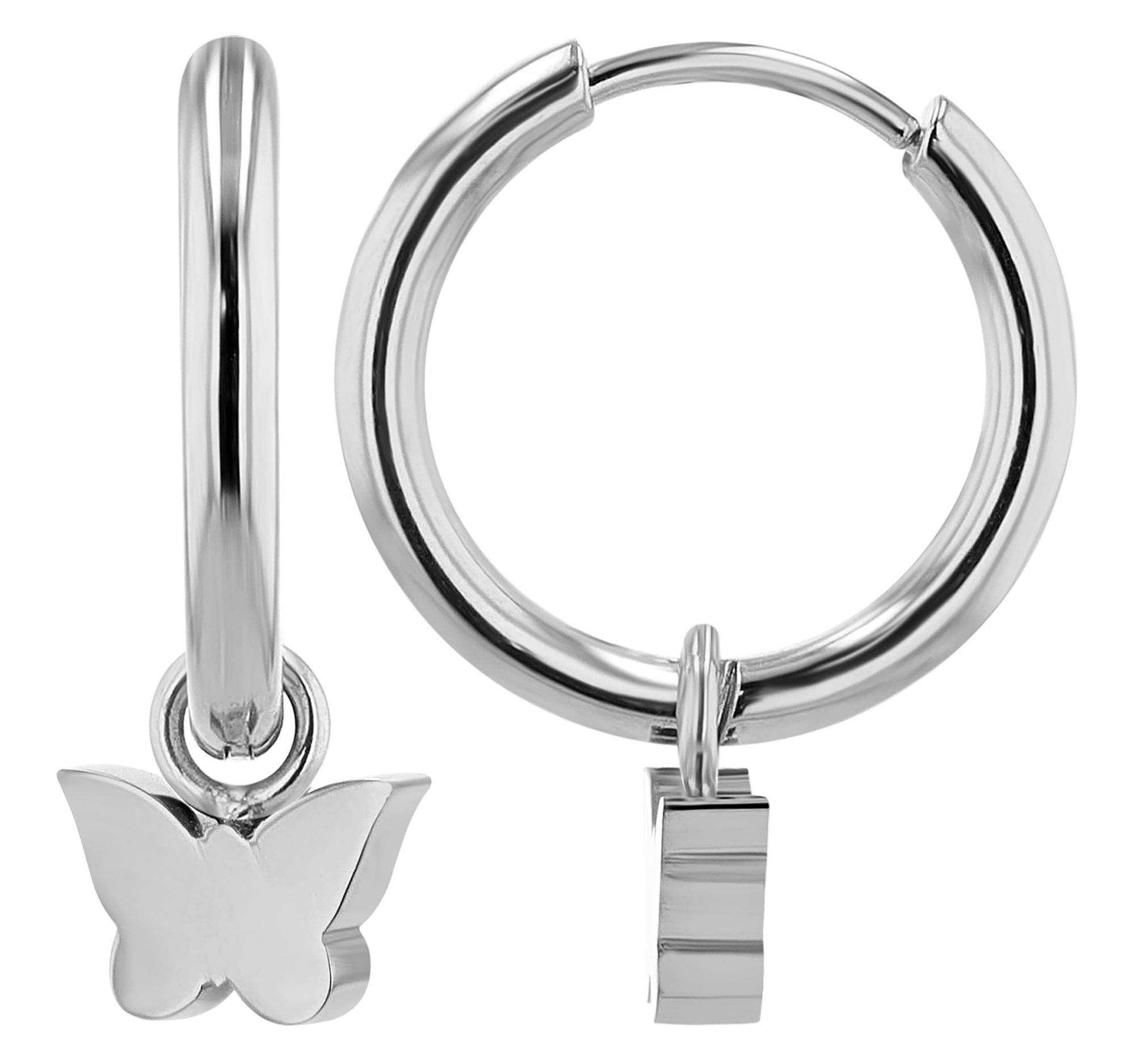 "Sienna" Edelstahl Creole mit Schmetterling Anhänger, silberfarben