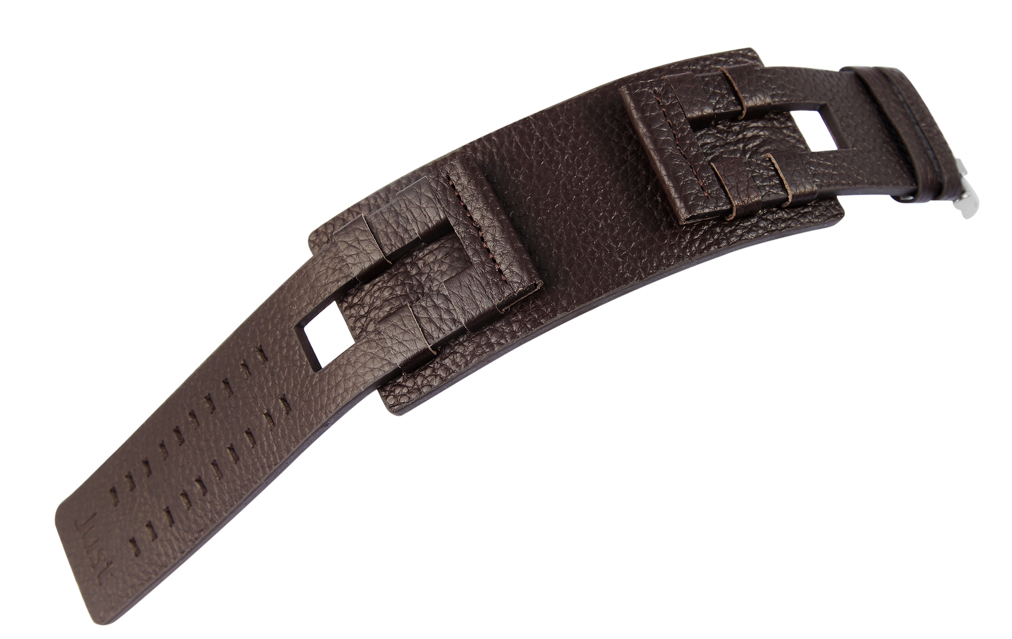 Just Echtleder-Uhrenarmband mit Unterlage, dunkelbraun, 32 mm