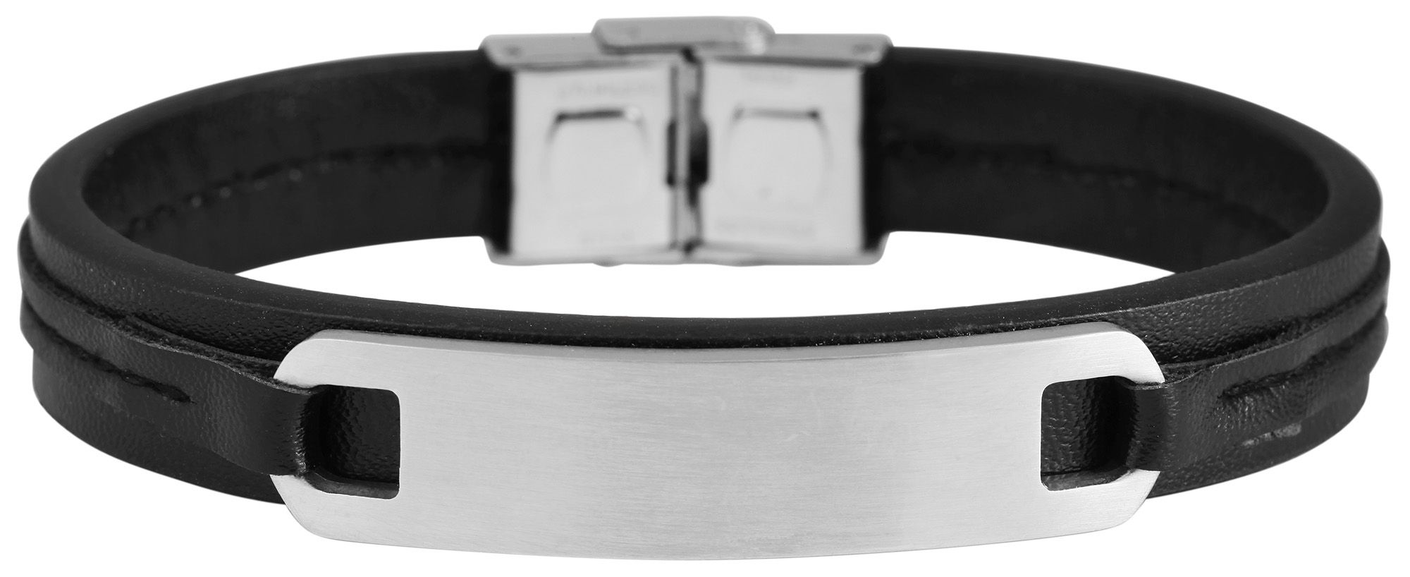 Akzent Armband aus Echtleder und Edelstahl, schwarz/silberfarben