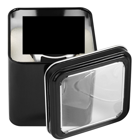 Uhrebox aus Metall in schwarz für eine Uhr