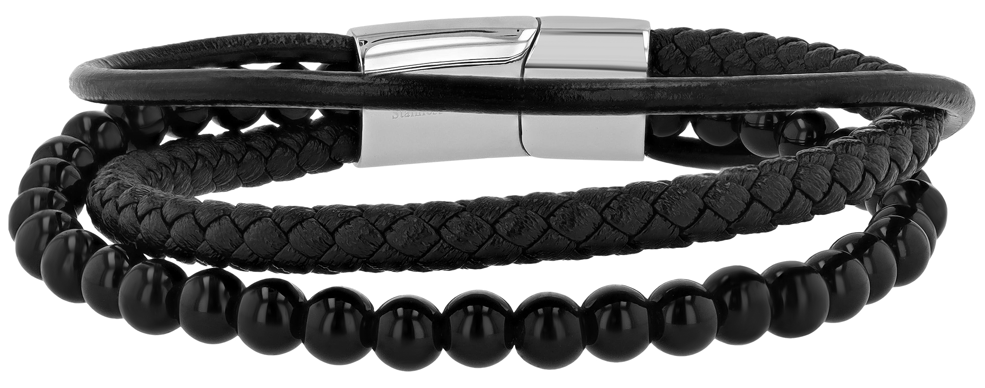 "Tatum" Echtlederarmband + Naturstein (Onyx), 21 cm