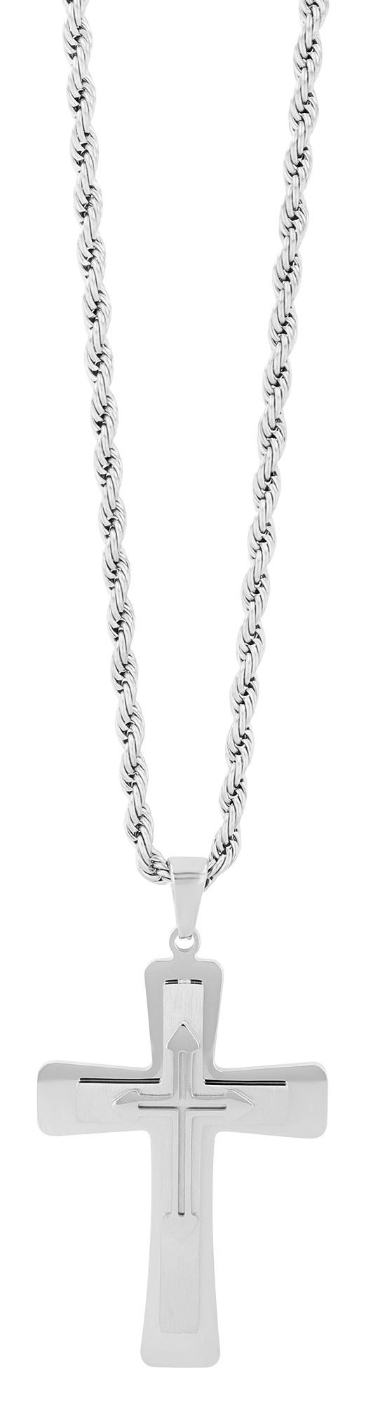 "Bennet", Edelstahlkette mit Anhänger, Kreuz, silberfarbig