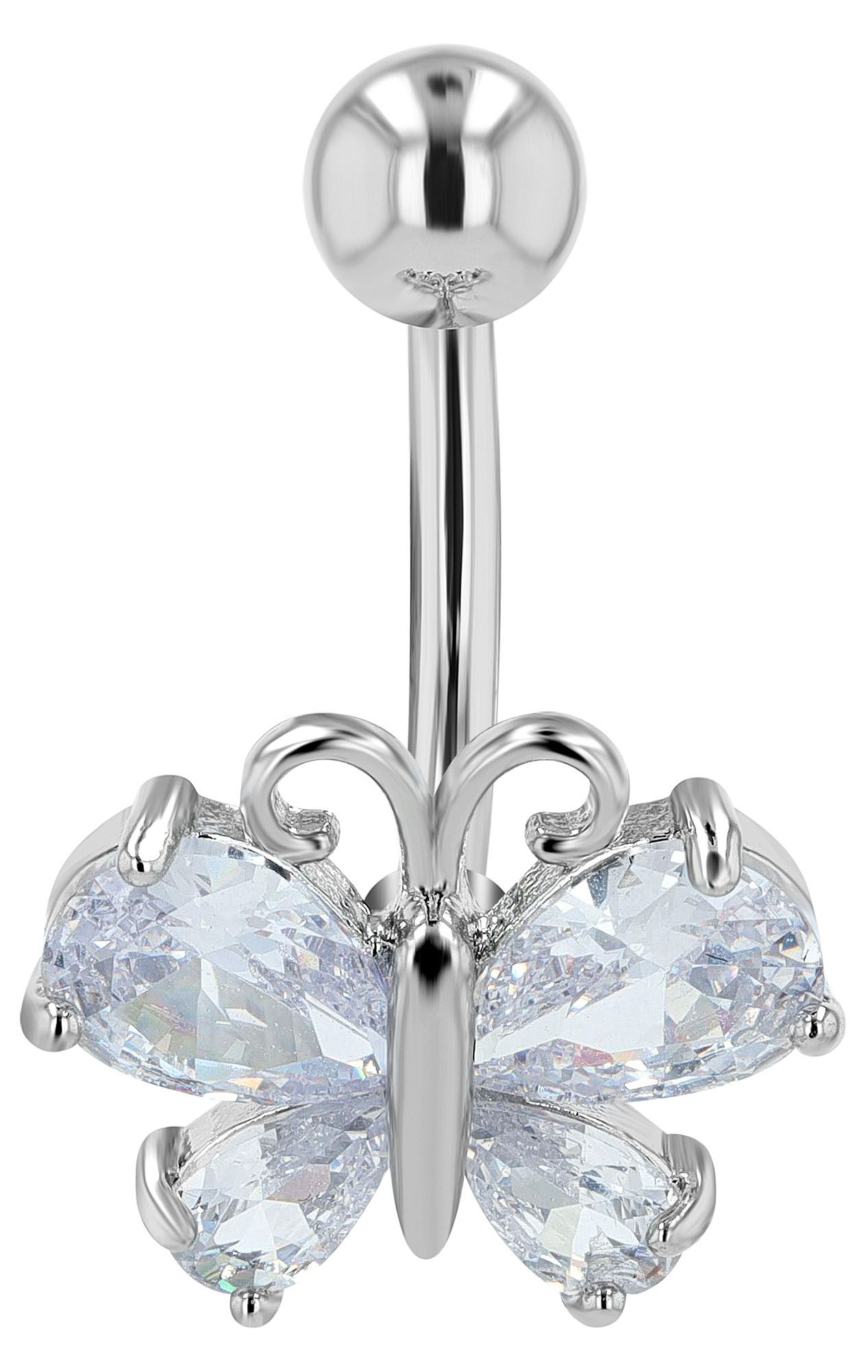 "Cyrene" 316L Edelstahl-Messing Bauchnabelpiercing, Schmetterling, Stabstärke 1,6 mm/ Länge 11 mm