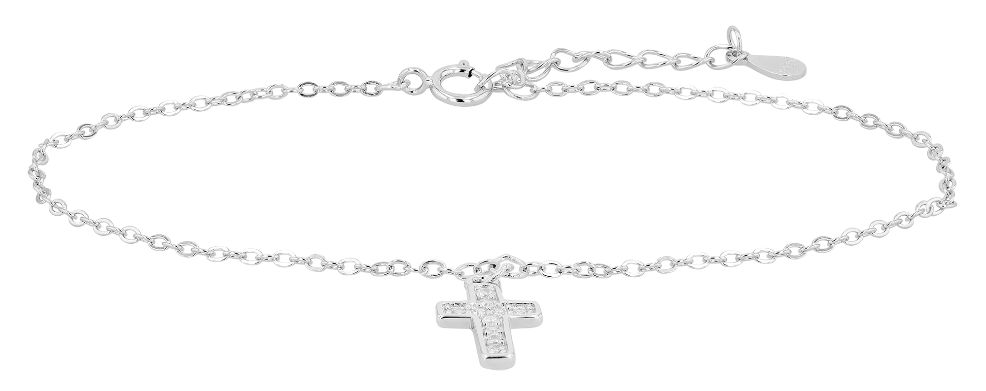 "Fiony" 925/- Echt Silber Armband, rhodiniert, Kreuzanhänger mit Zirkonia