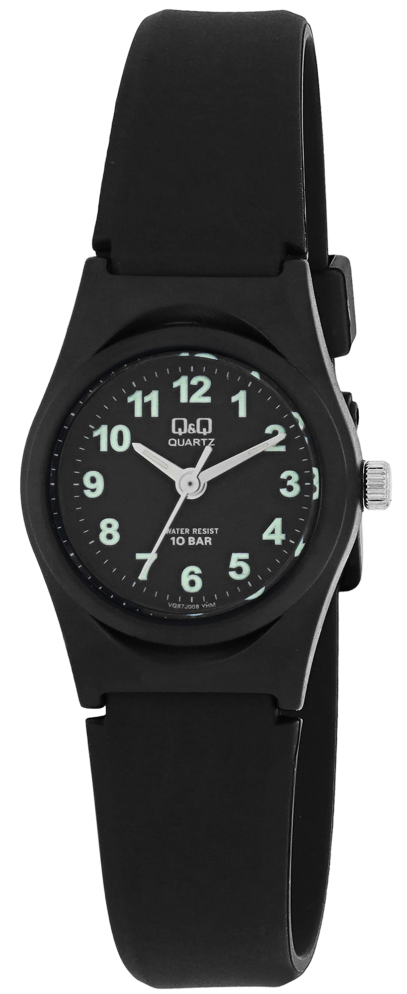 Q&Q Damenuhr mit Silikonarmband, 10 BAR, schwarz