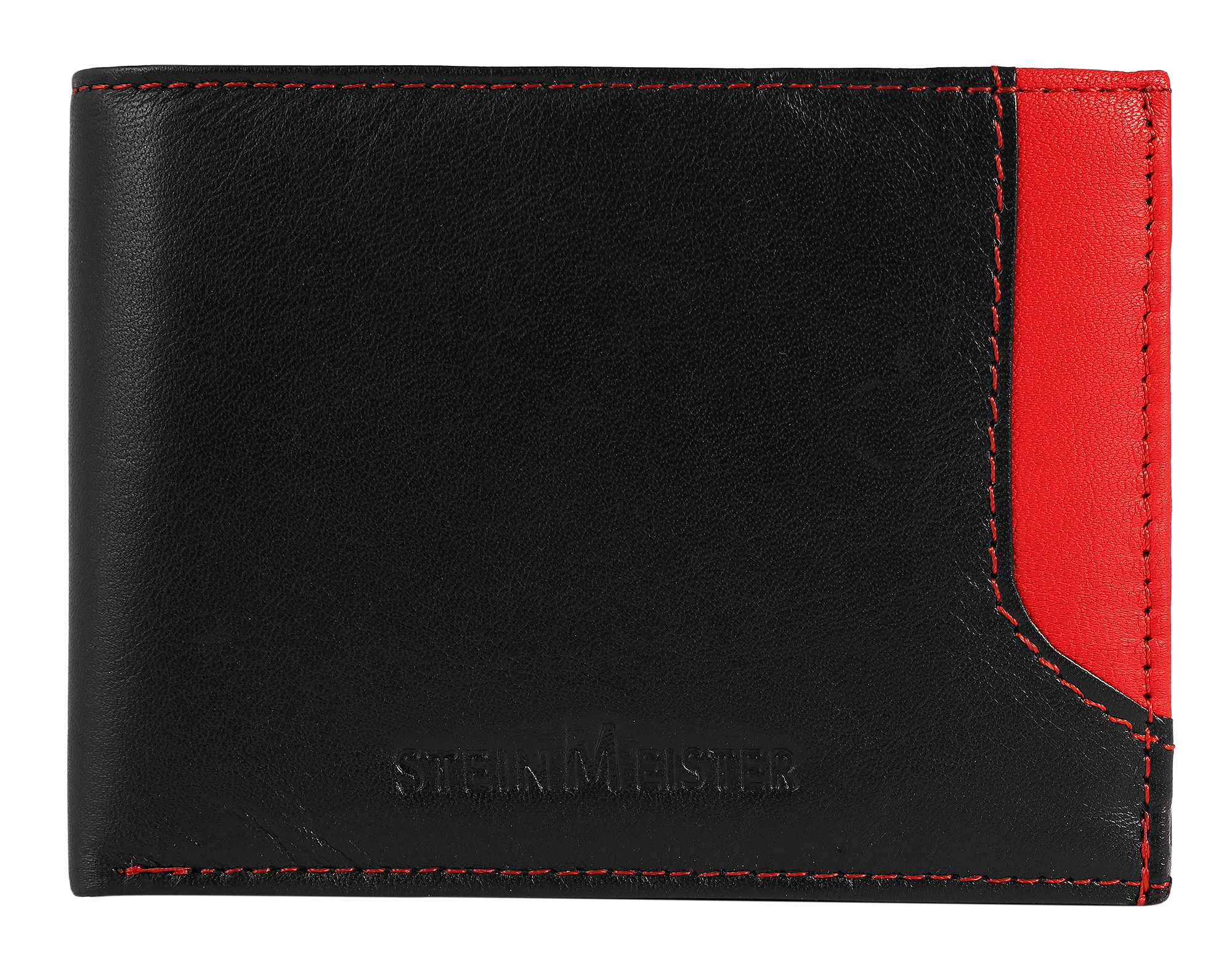 Steinmeister Echtleder Geldbörse, Querformat, schwarz/rot