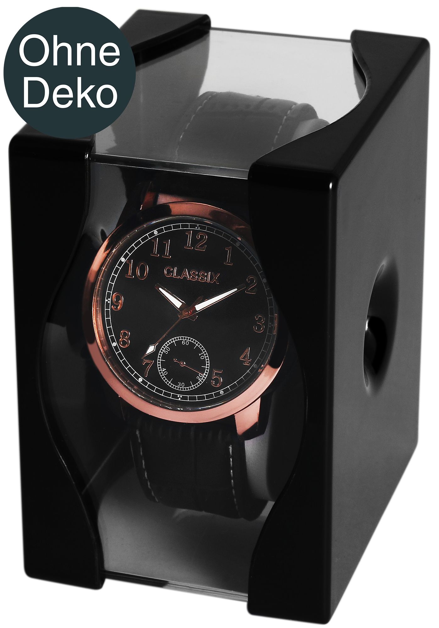 Kunststoff-Uhrenbox, schwarz, VE 12, 9,7 cm x 6,5 cm x 7,9 cm