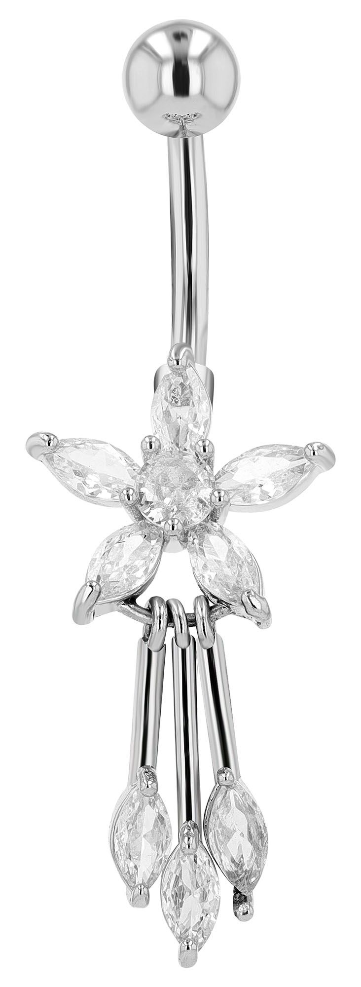 Lilly" 316L Edelstahl-Messing Bauchnabelpiercing, Blüte, Stabstärke 1,6 mm/ Länge 11 mm