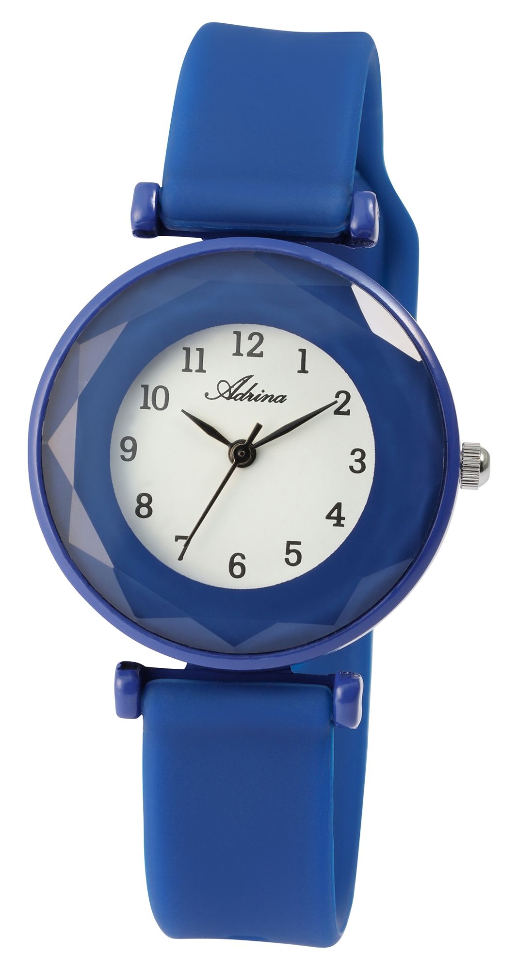 Adrina Damenuhr mit Silikonarmband, 3-Zeiger/analog, facettieres Mineralglas, blau