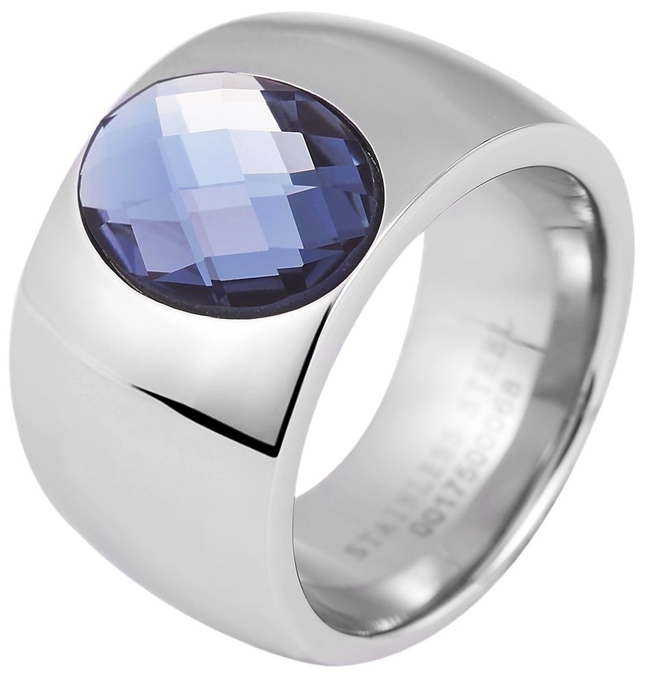 Akzent Damen-Edelstahlring, blauer Besatz, silberfarben, Gr. 60
