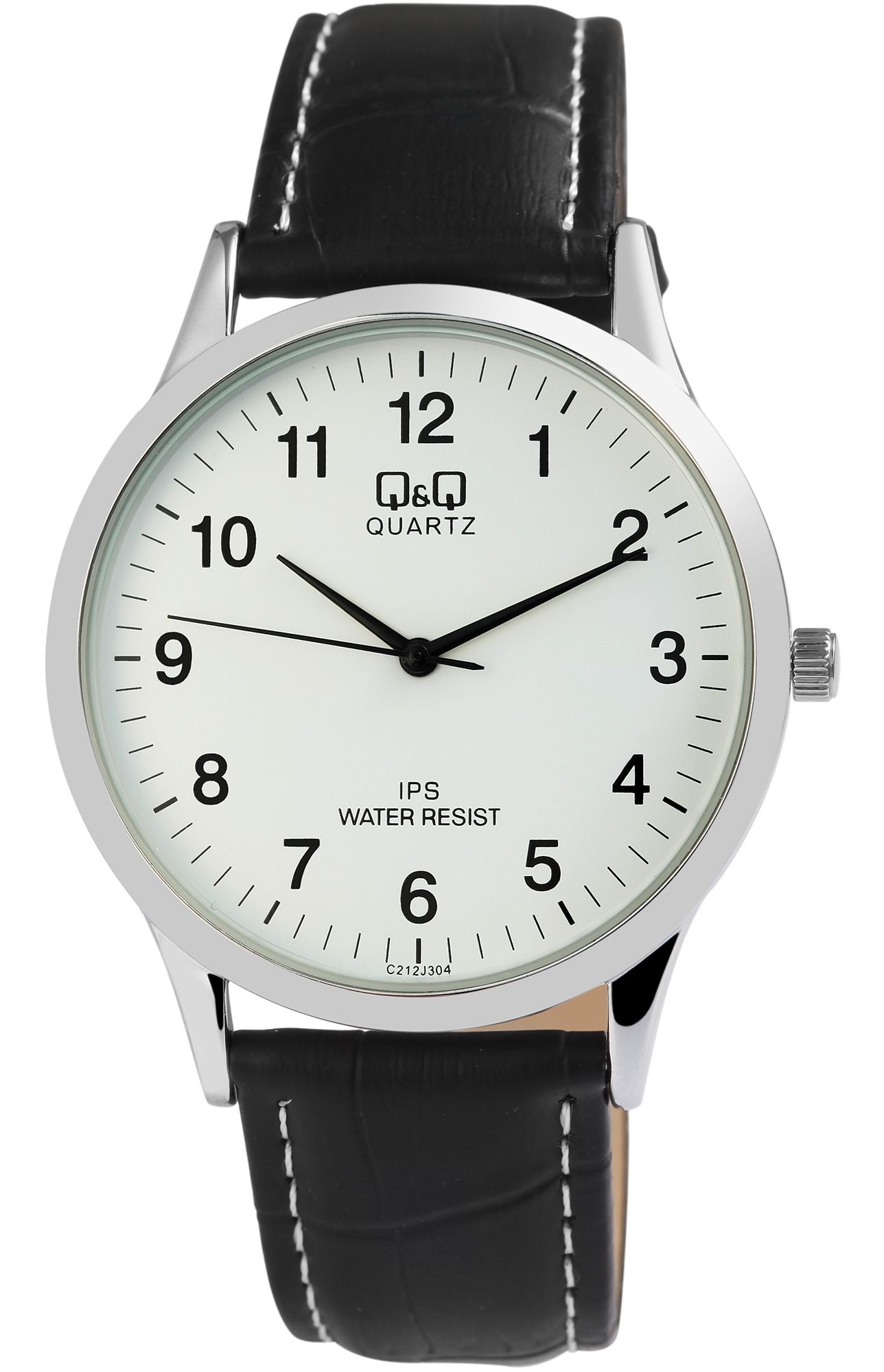 Q&Q Herrenuhr mit Lederimitationsarmband, schwarz/silberfarben