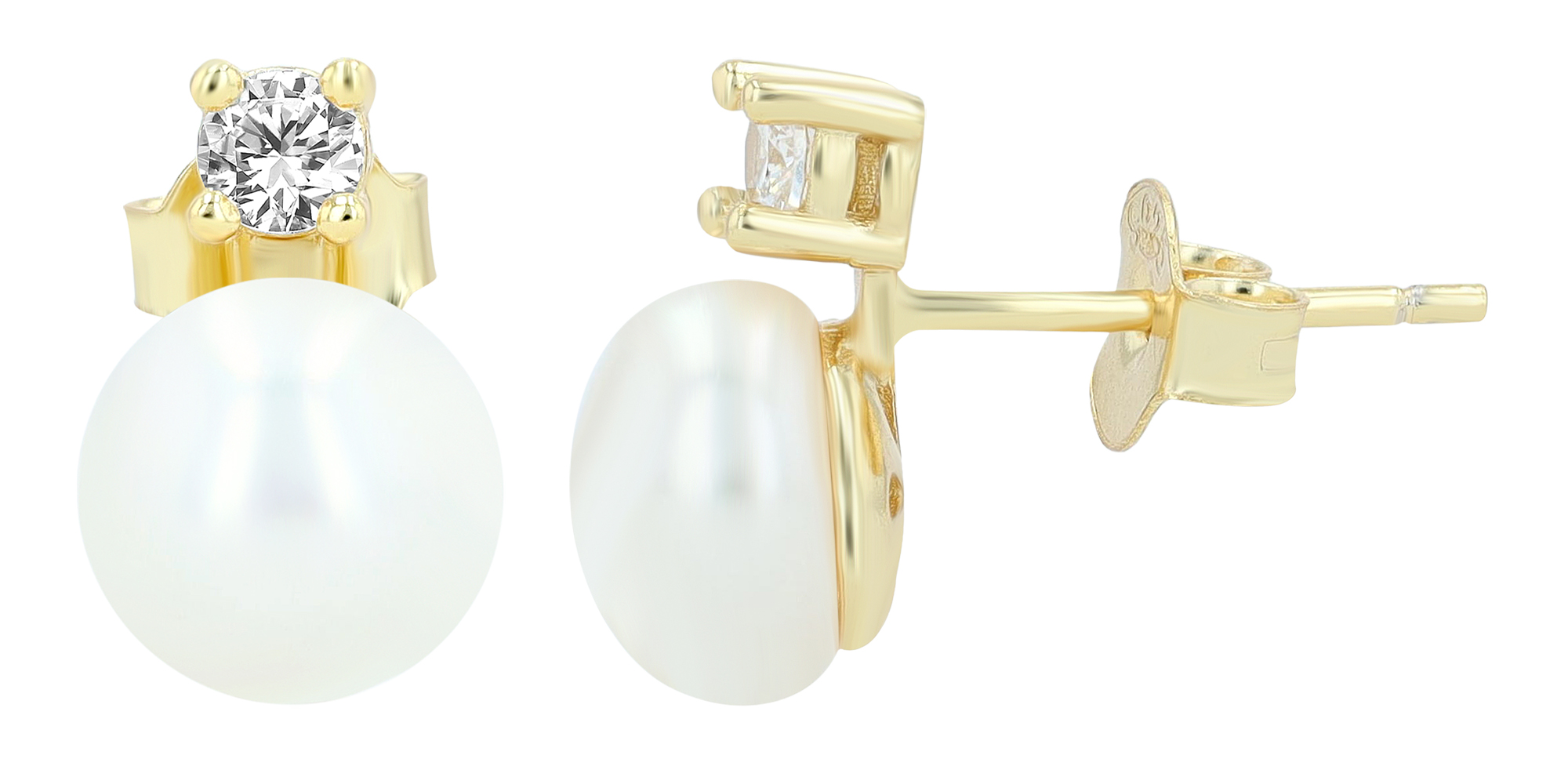"Almi" 925/- Echt Silber Ohrstecker vergoldet echte Süßwasserperle Zirkonia